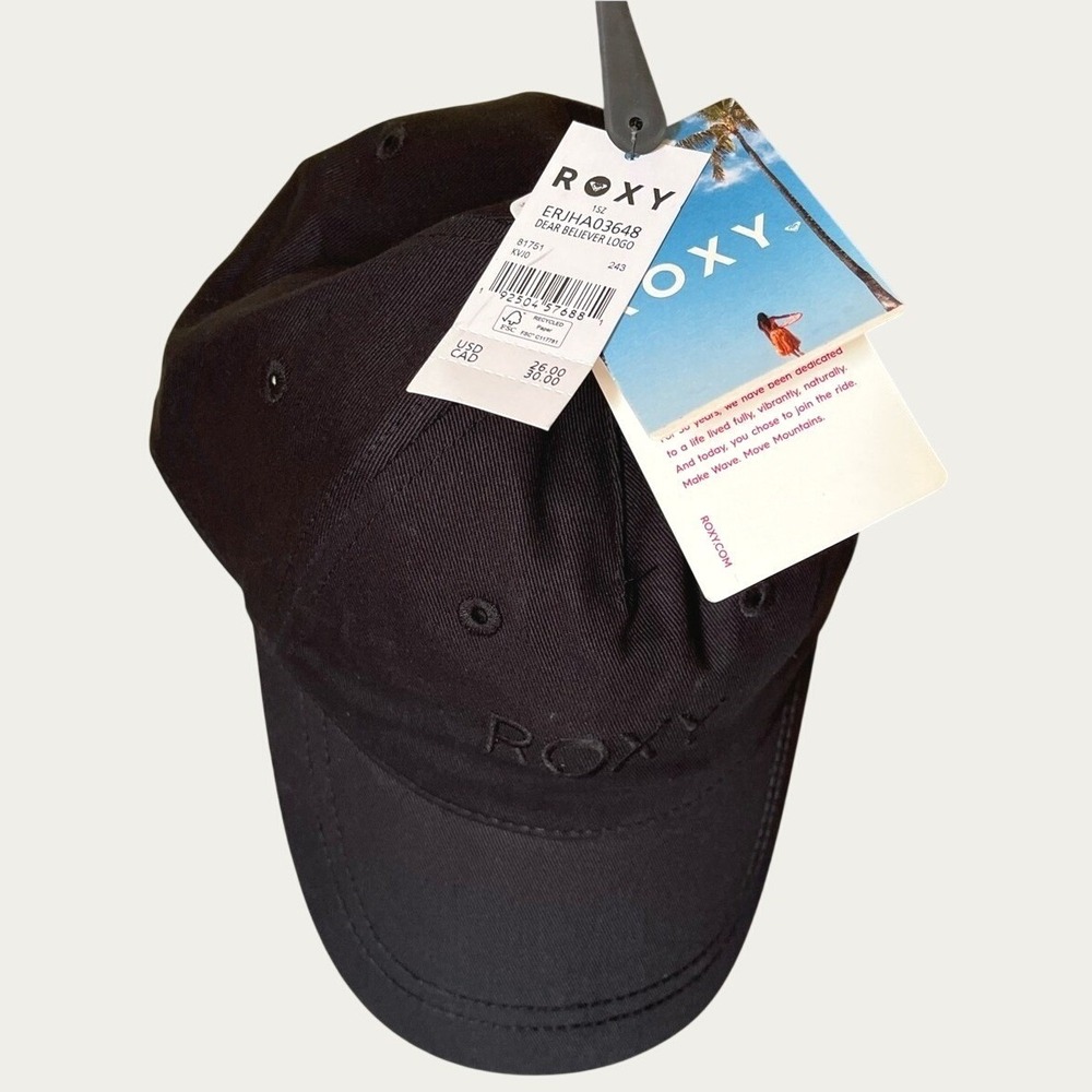 Roxy Dear Believer Logo Baseball Hat Black Womens One Size Adjustable Cotton NWT - Picture 5 of 12